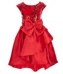 Bonnie Jean Red Sequin Embellished Velvet Bodice Fit & Flare Dress (Plus Size)